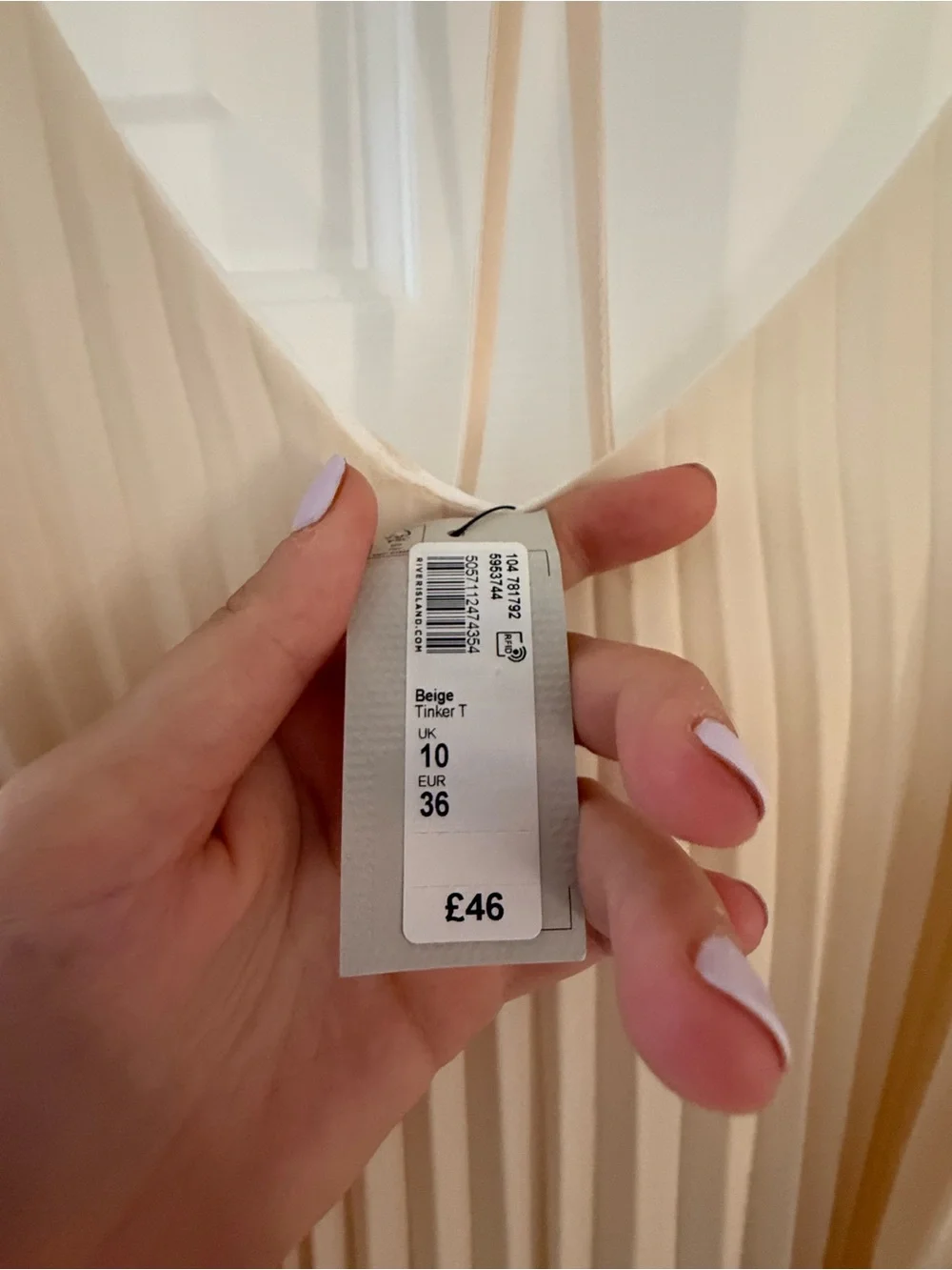 River Island Cream Pleated Spaghetti-Strap Mini Dress